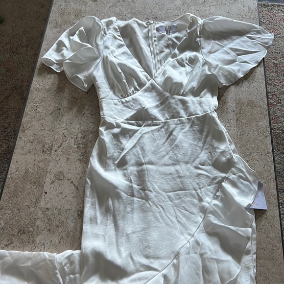 Eternal Bond White Satin Ruffled Flutter Sleeve Maxi Dress - Picture 5 of 8